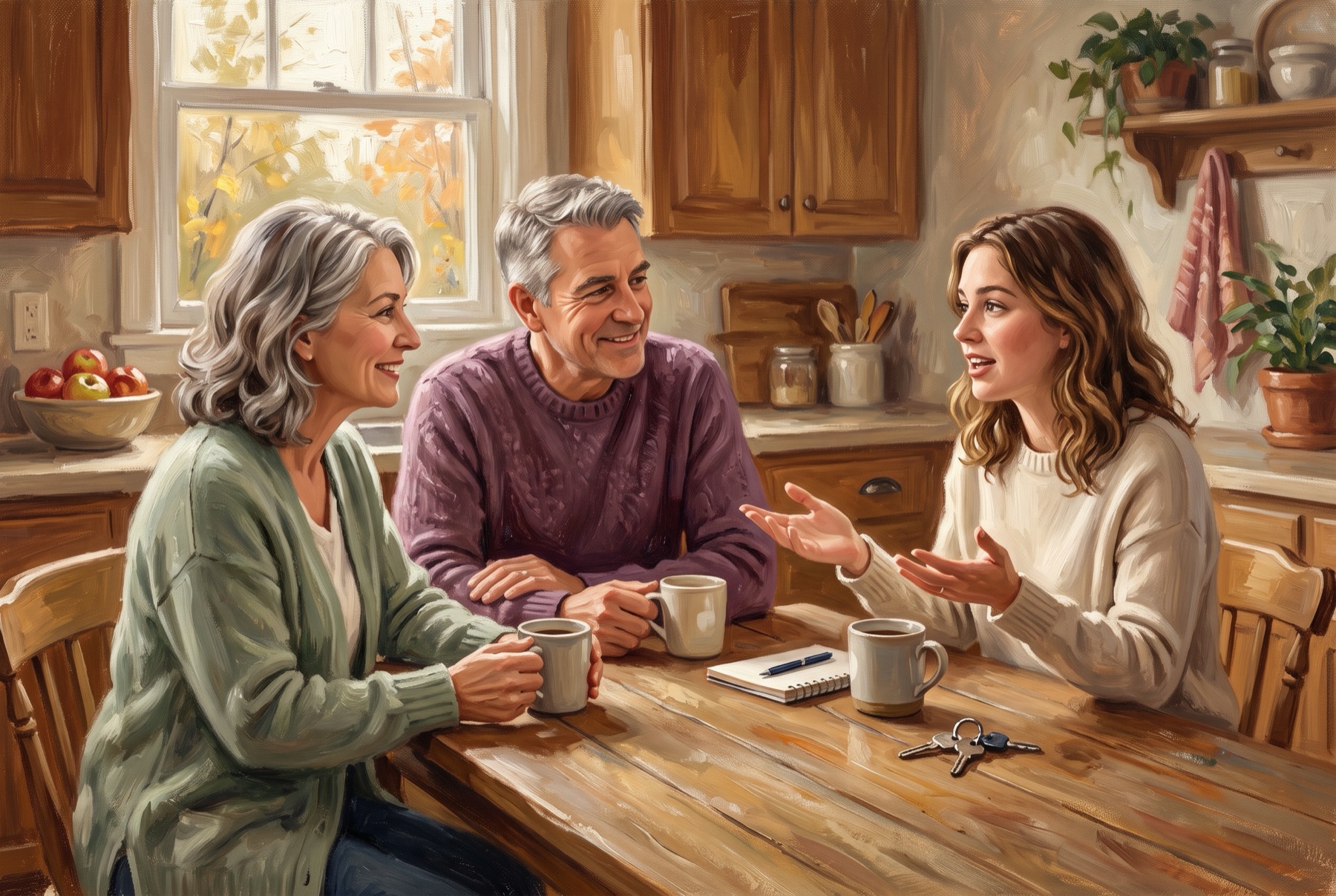 Parents talking with their adult child about getting started financially